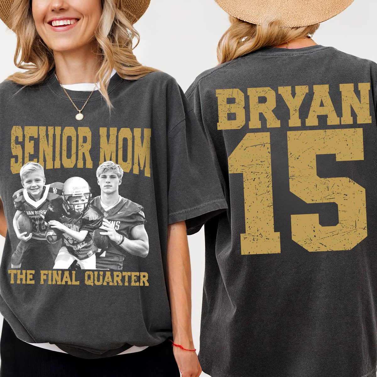 Custom Senior Dad Mom Football Comfort Shirt, Personalized Photo Tee with Name & Number Back, The Final Quarter, Class of 2027 Gift HO82 903214