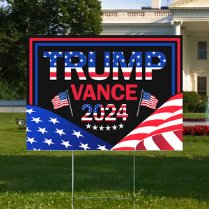 Donald Trump Vance 2024 With US Flag Yard Sign HO82 63158