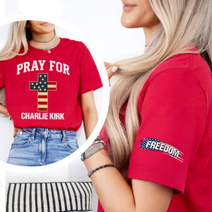 Pray For Charlie Kirk Christian Faith Tribute Sleeve Tee Shirt LM32 65799