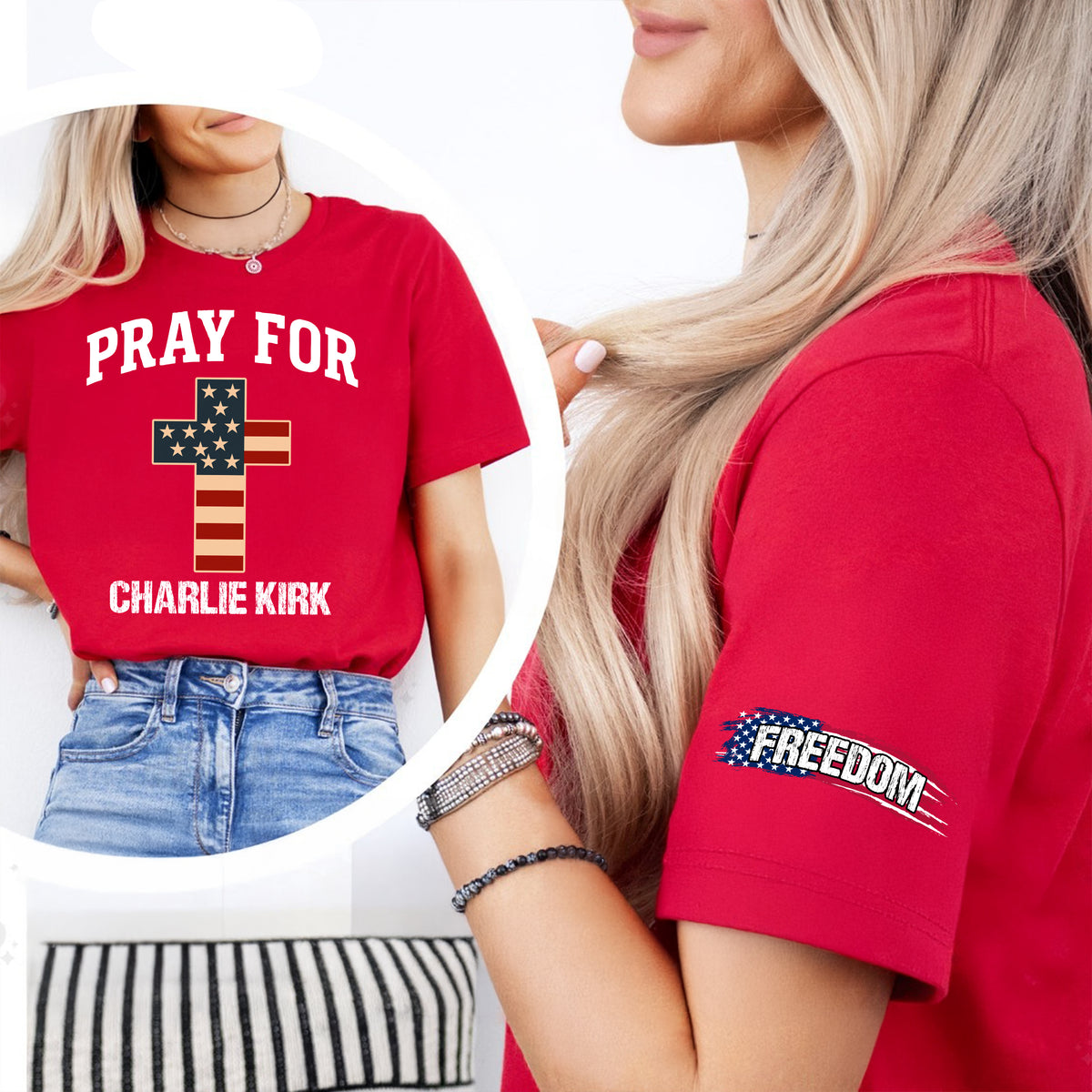Pray For Charlie Kirk Christian Faith Tribute Sleeve Tee Shirt LM32 65799