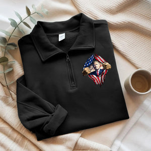 Trump America Flag Printed Quarter Zip Sweater TH10 898213