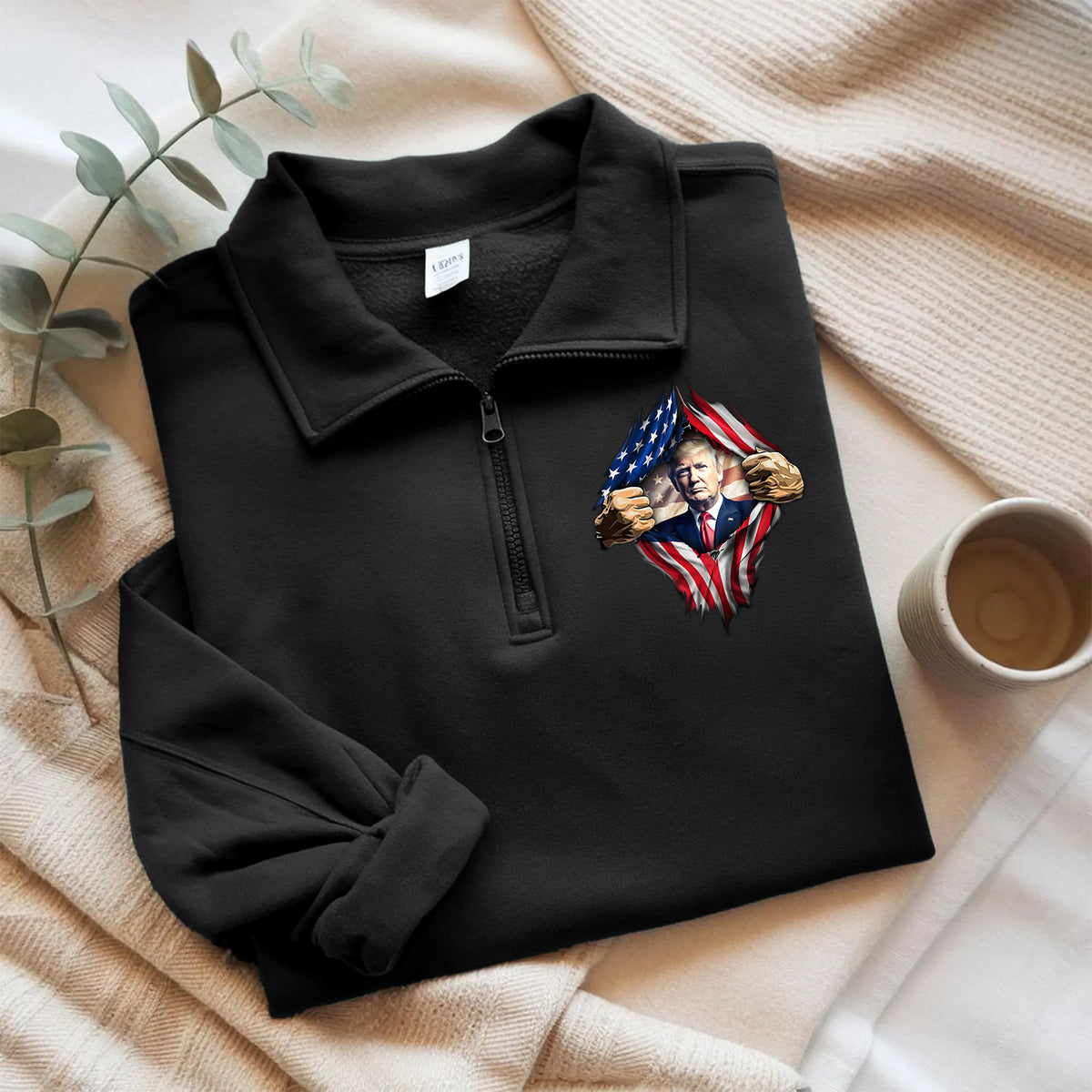 Trump America Flag Printed Quarter Zip Sweater TH10 898213