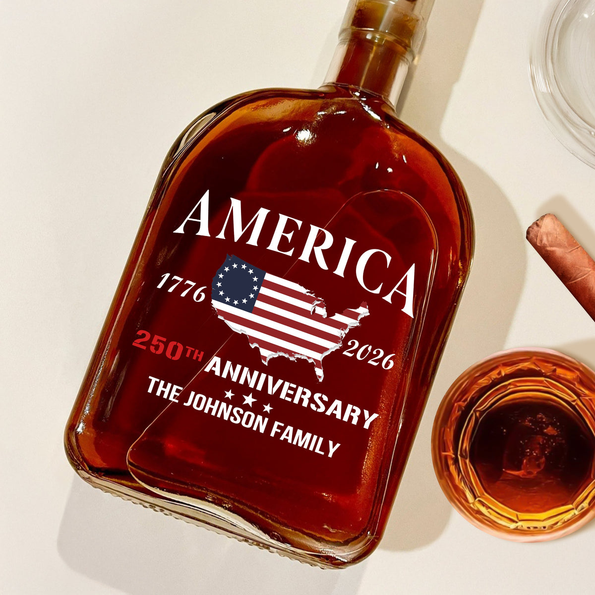 Custom Family Name America 250th Anniversary 1776 2026 United States of America Whiskey Bottle LM32 897715