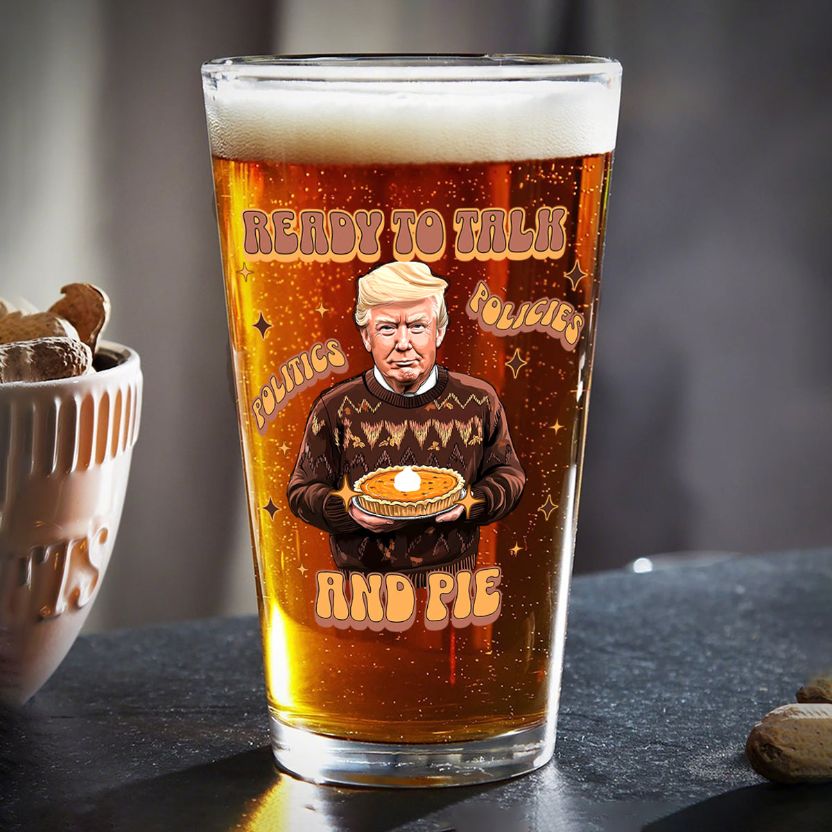 Trump Politics, Policies And Pie - Patriotic Beer Glass LM32 63807