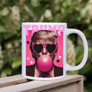 Funny Donald Trump Blowing Bubble Gum Pink Sun Glasses White Mug LM32 65169