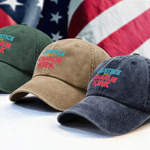 Justice For Charlie Kirk Support American Values Washed Denim Baseball Cap HO82 65980