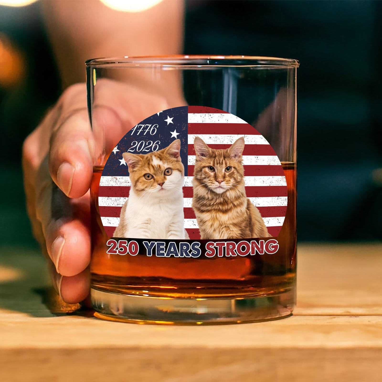 Custom Photo 250 Years Strong Dog Cat Vintage Retro Whiskey Glass HO82 901286