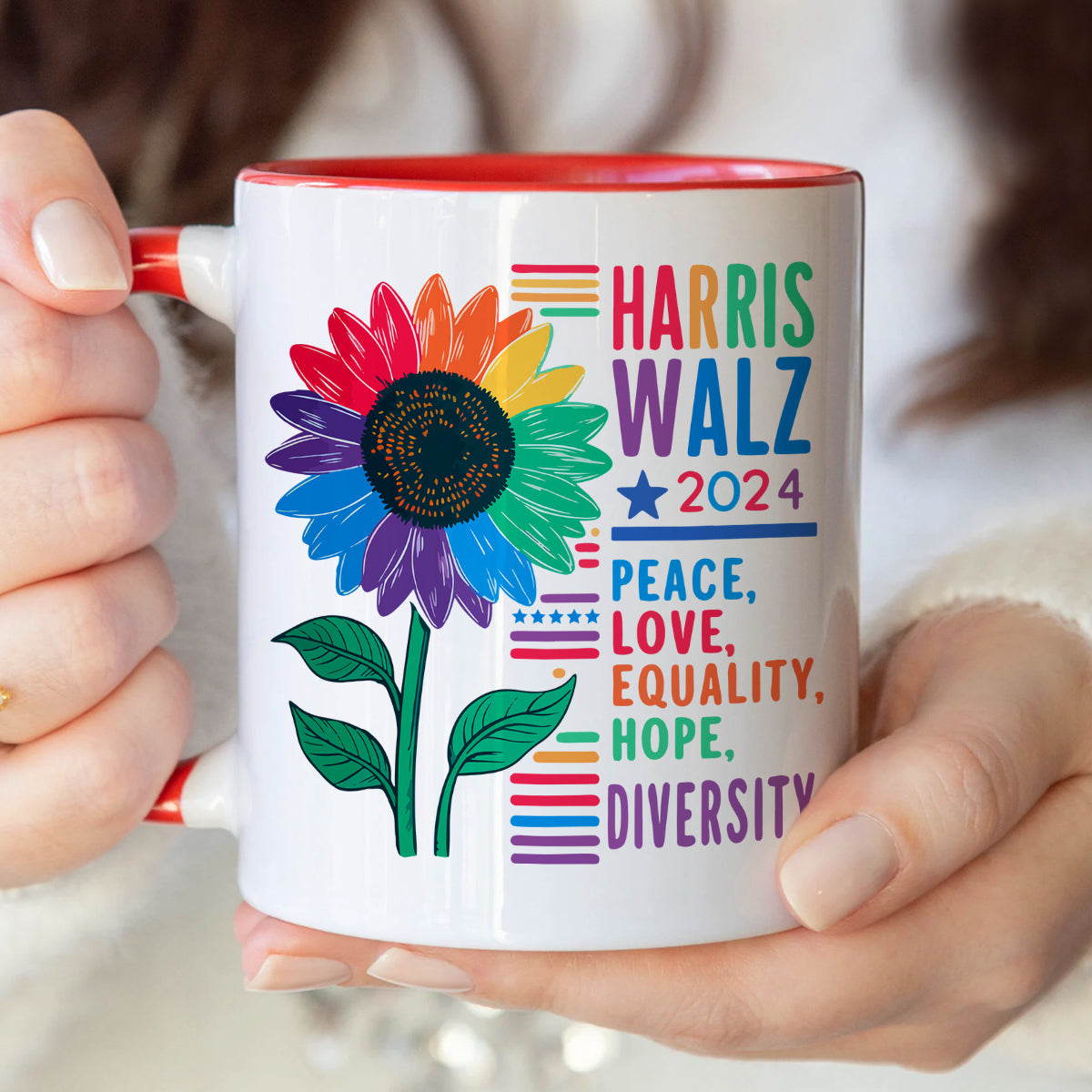 Harris Walz Peace Love 2024 Mug | Kamala Harris 2024 Accent Mug HA75 63582