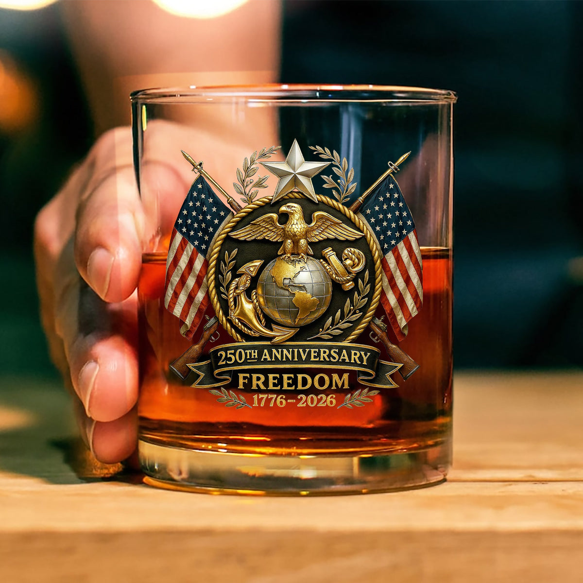 Bald Eagles Guns 250th Anniversary Freedom 1776 - 2026 Whiskey Glass LM32 897463