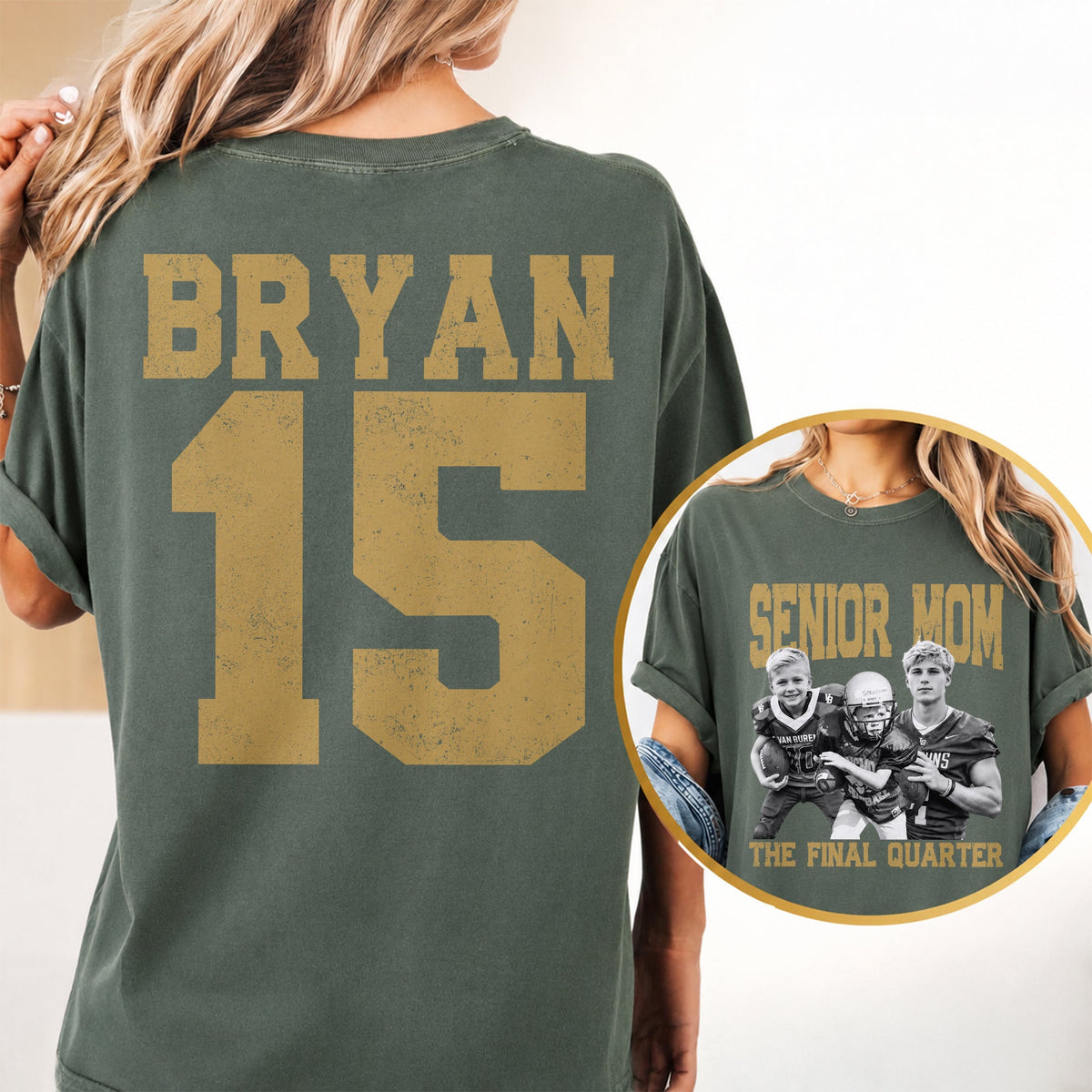 Custom Senior Dad Mom Football Comfort Shirt, Personalized Photo Tee with Name & Number Back, The Final Quarter, Class of 2027 Gift HO82 903214