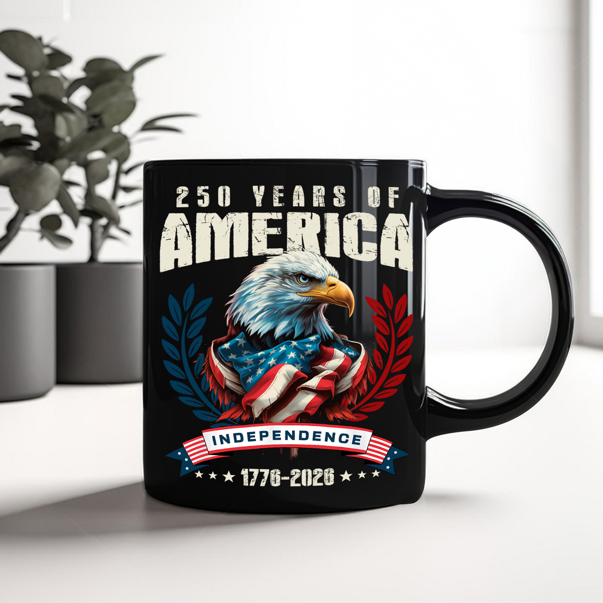America 250 Years Eagle Independence Day Patriotic Black Mug LM32 895257