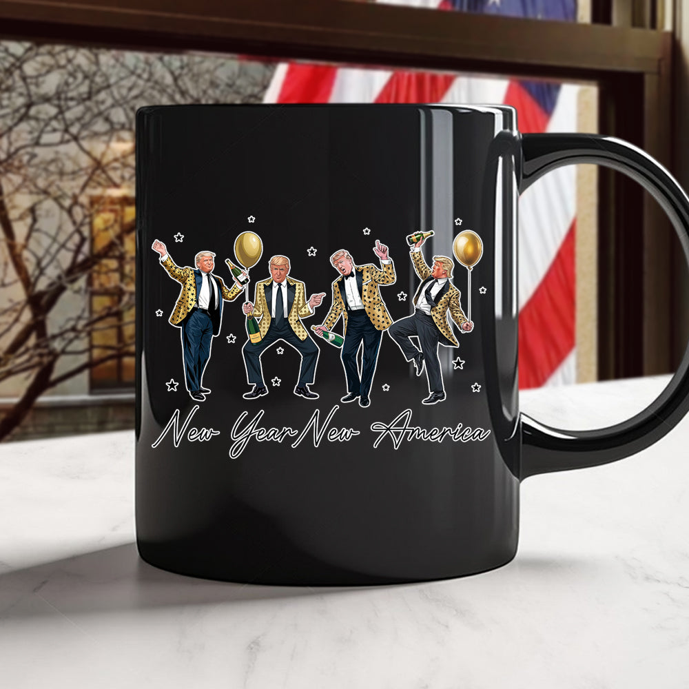 New Year New America Humorous Dancing Trump Black Mug HA75 64290