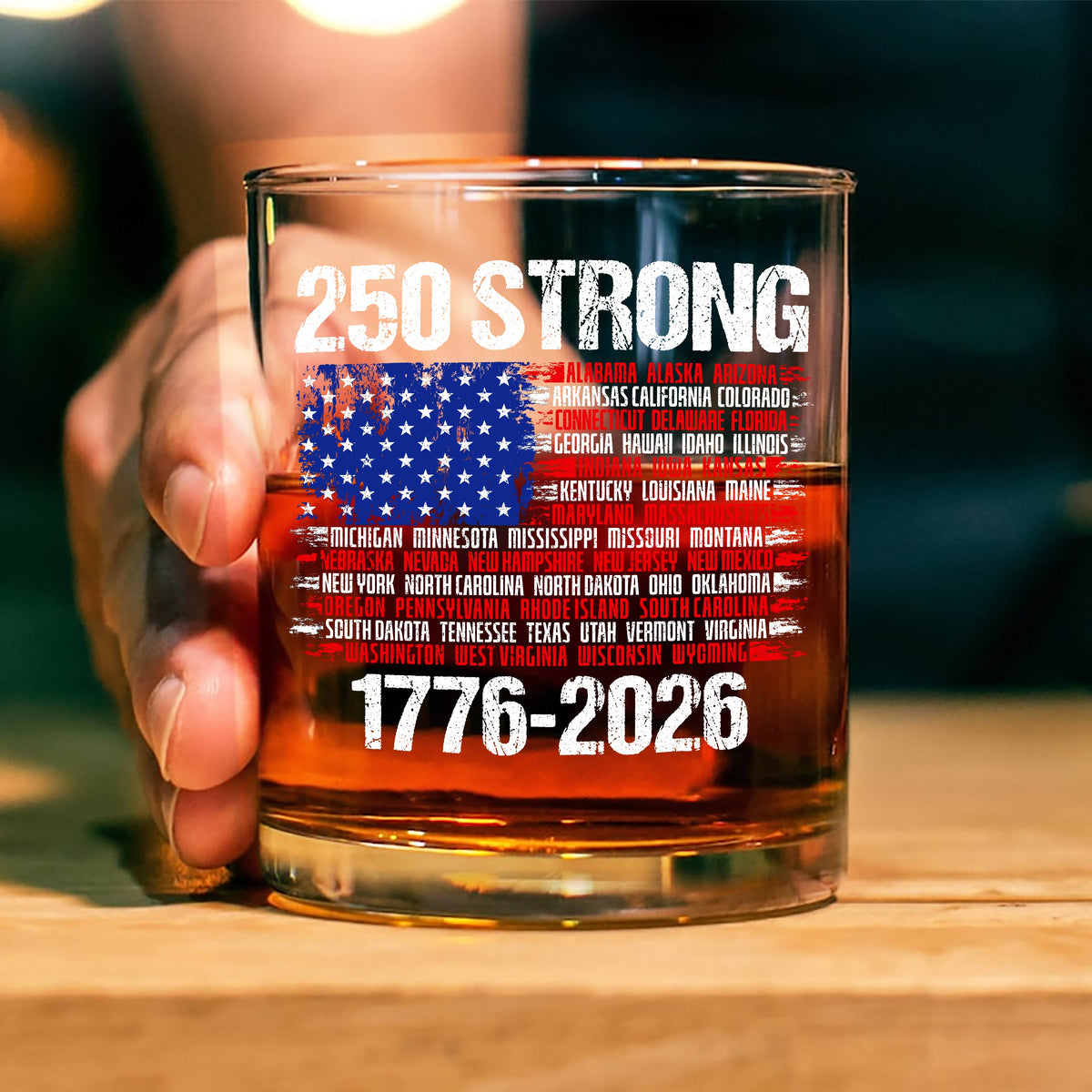 USA 250 Strong Flag American States Patriotic Whiskey Glass LM32 895337