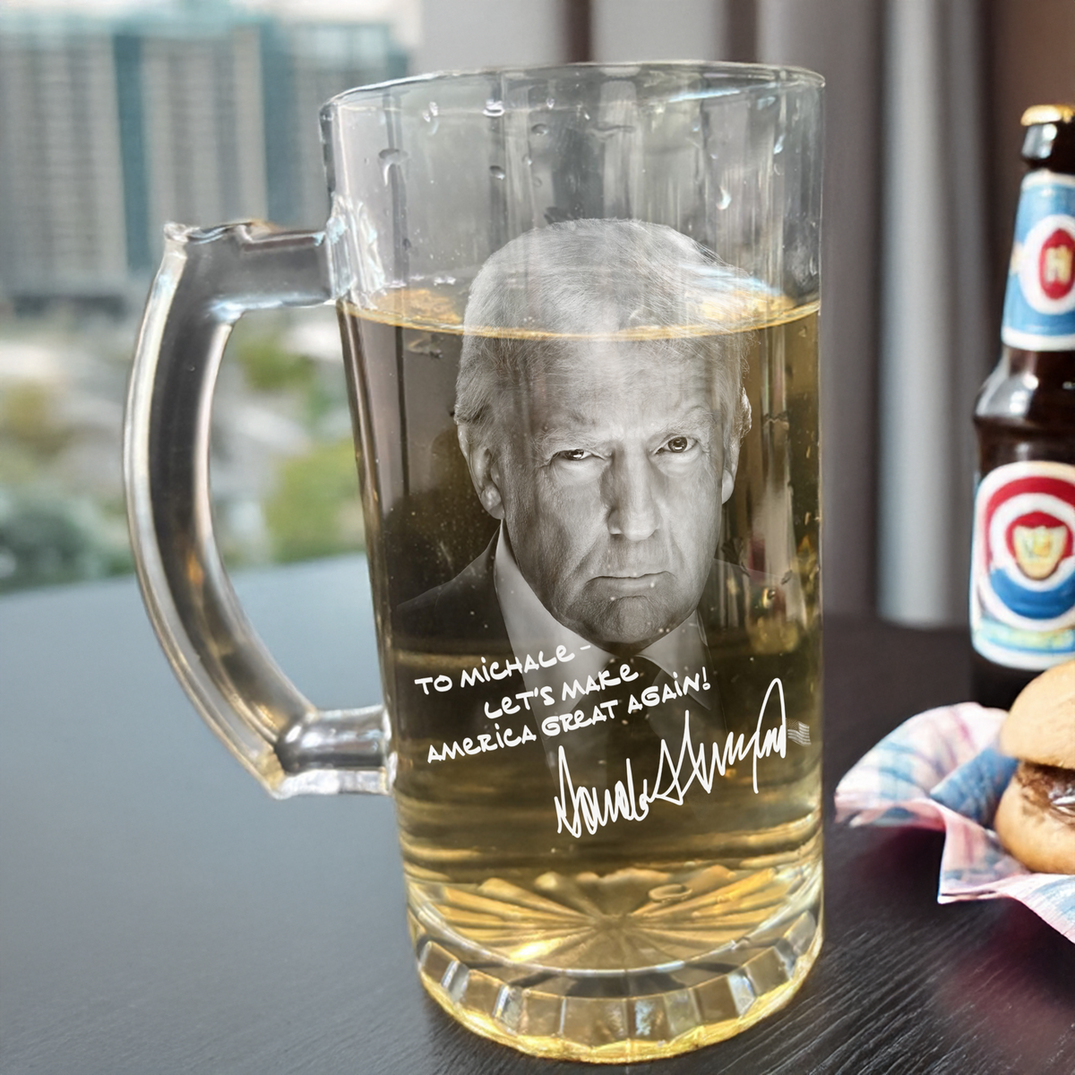 Personalized President Donald Trump Autographed Glass Beer Mug Father's Day Gift LM32 65347