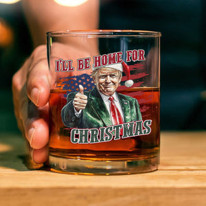 Trump I'll Be Home for Christmas - Trump With US Flag Rock Glass HA75 63710