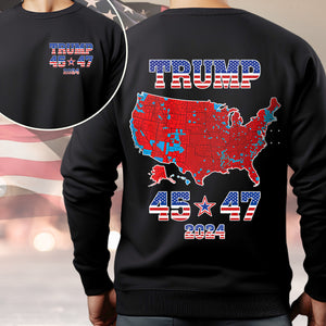 Trump 45 47 US Presidential Election 2024 Map Back And Front Dark Shirt N304 HA75 64118