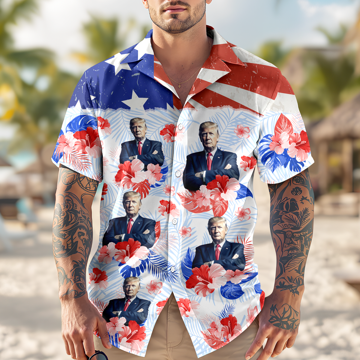 Custom Trump Photo Patriotic Hawaiian Shirt 4th of July Party Gift CH07 67356