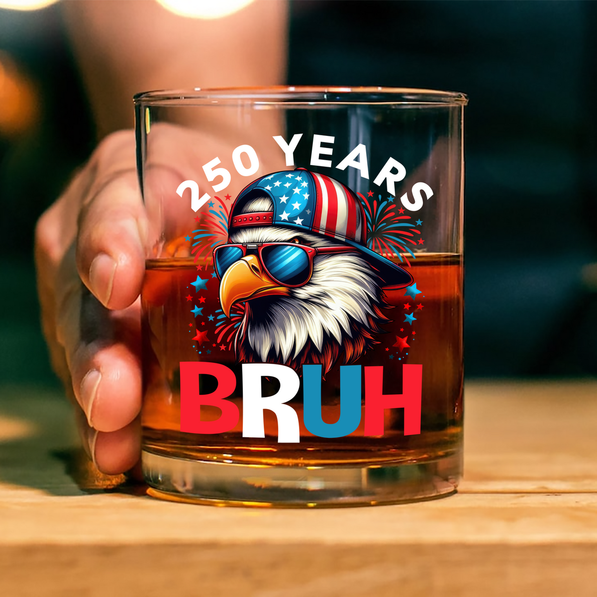 250 Years USA Bruh 250th Birthday 1776-2026 Eagle Flag Whiskey Glass HA75 897328