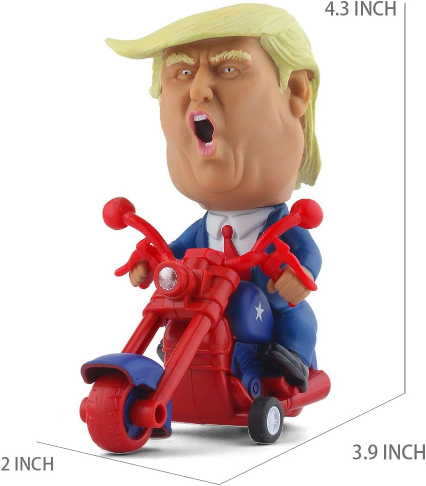 President Donald Trump 2024 Toy Figure Riding Motorcycle Funny Rev up Car Novelty Gag Gift for Trump Fans