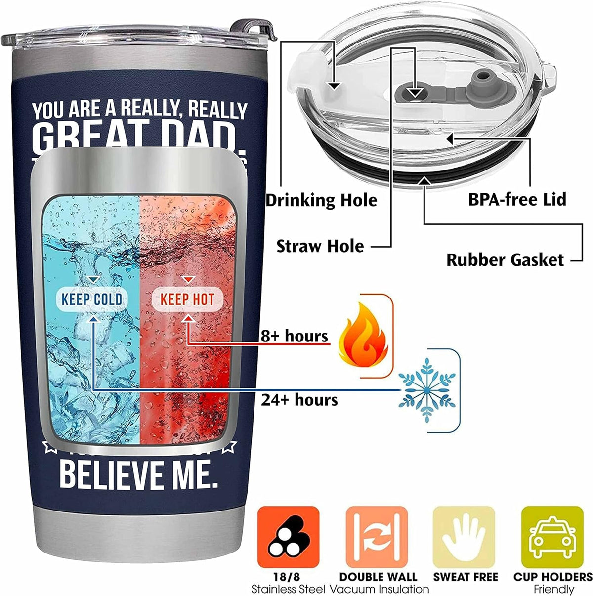 Father'S Day Gifts for Dad from Daughter, Son, Kids - Dad Gifts for Fathers Day - Present for Dad - Birthday Gifts for Dad - Dad Tumbler 20Oz, Navy