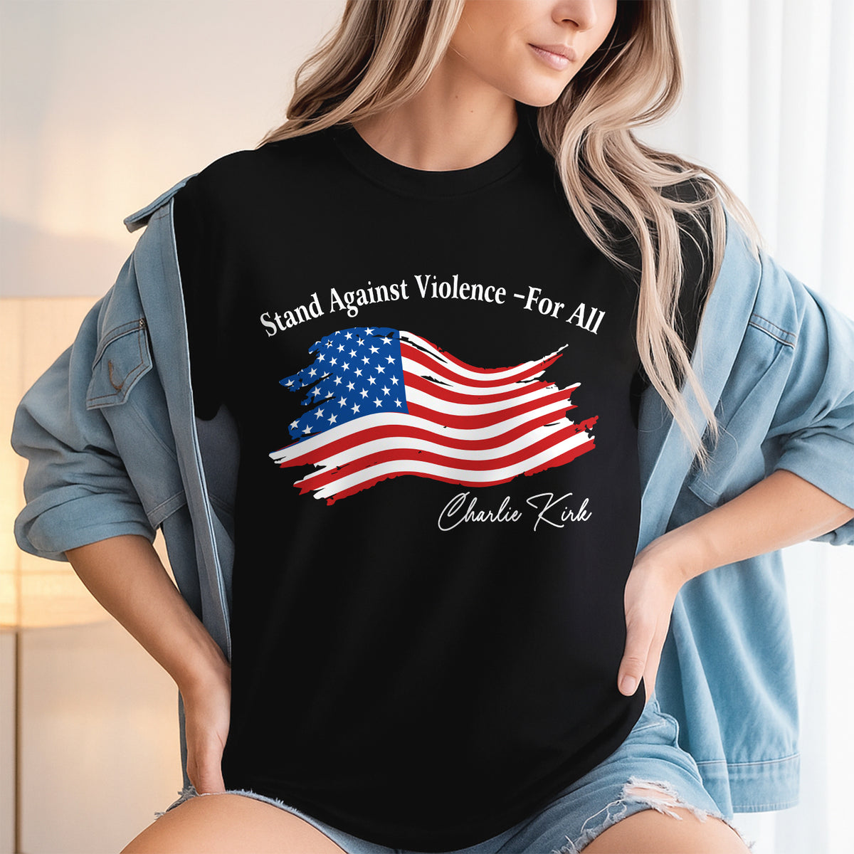 Stand Against Violence - For All Charlie Kirk Dark Shirt HA75 64546