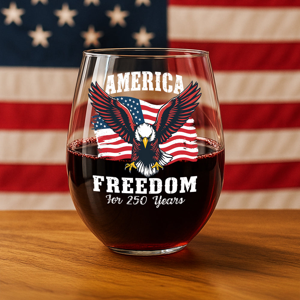America 250 Years of Freedom Patriotic Eagle Flag Wine Glass HA75 897344