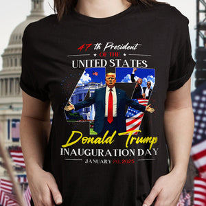 President Donald Trump In White House Inauguration Day 47th USA Flag Dark Shirt HO82 65664