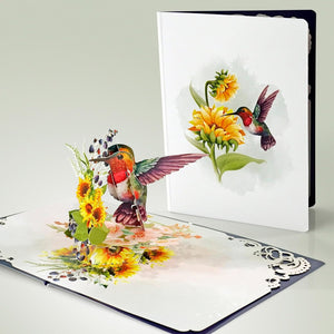 CUTPOPUP Hummingbird Birthday Card Pop Up, Mothers Day, Fathers Day, 3D Popup Greeting Card, Birthday Card for Women (Hummingbird Sunflower)