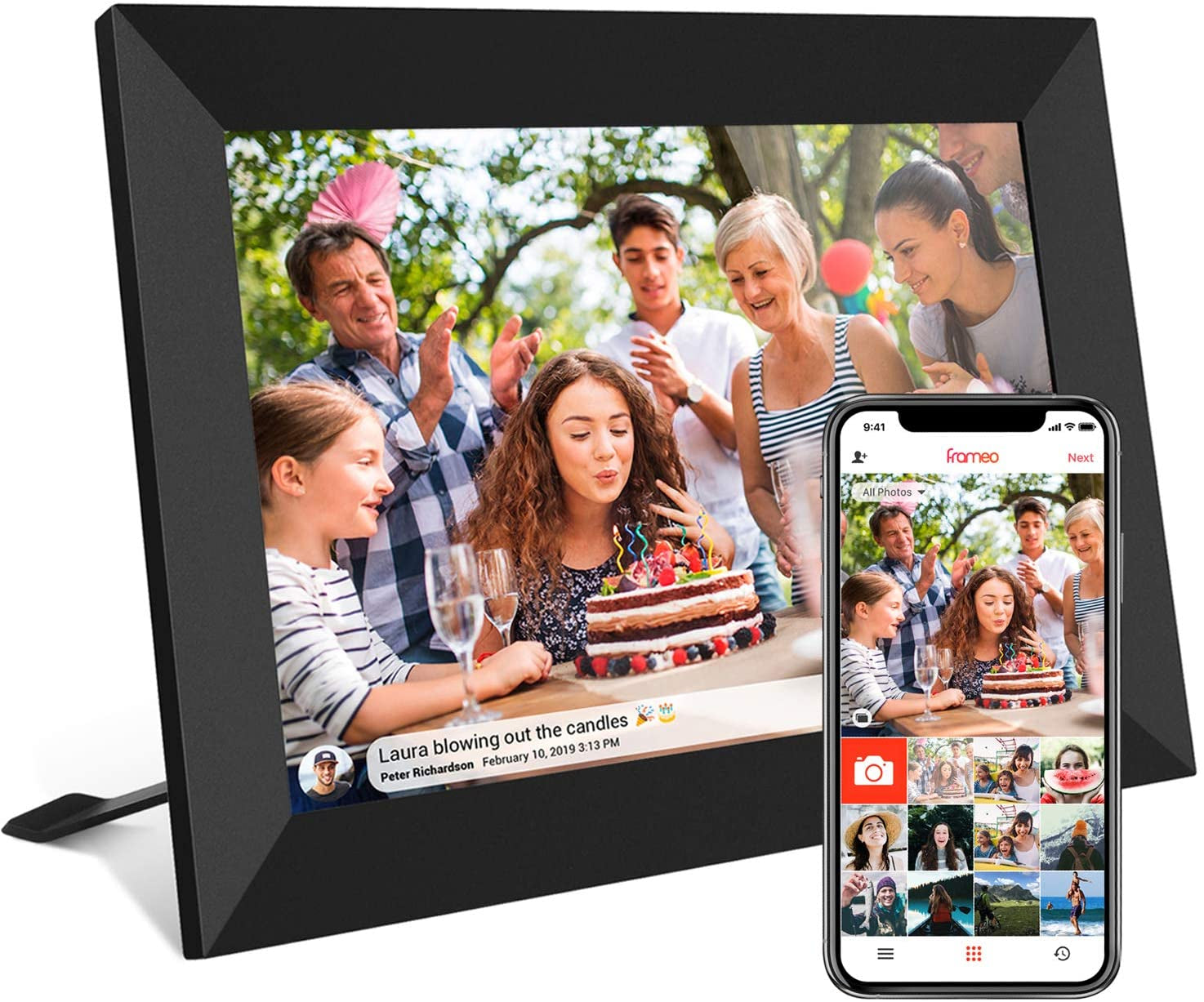 FRAMEO 10.1 Inch Smart Wifi Digital Photo Frame 1280X800 IPS LCD Touch Screen, Auto-Rotate Portrait and Landscape, Built in 32GB Memory, Share Moments Instantly via Frameo App from Anywhere