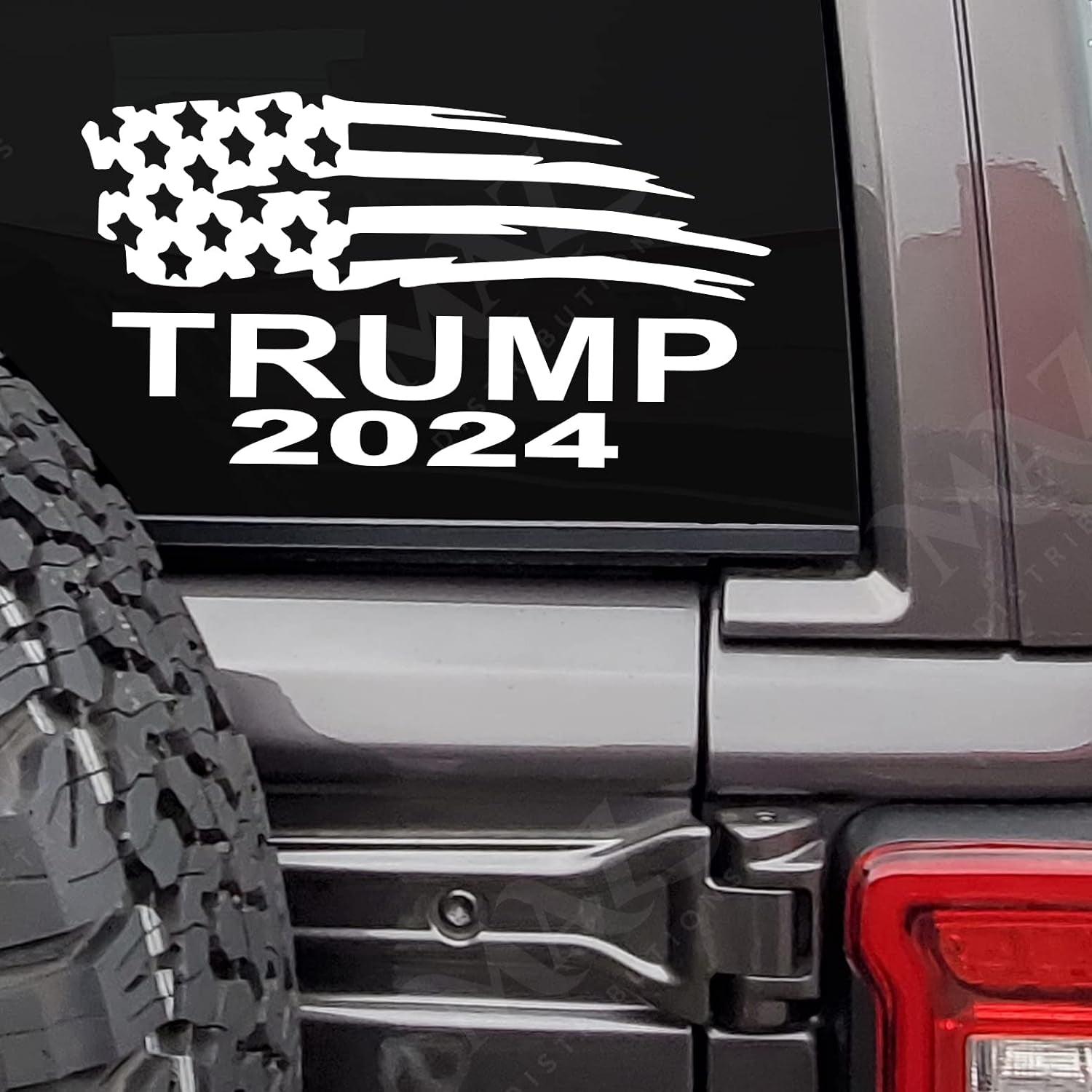 – Trump 2024 Sticker – Vinyl American Flag Trump Sticker for Car, Truck, SUV, Wagon, and Van – Indoor and Outdoor Use – Waterproof Decal for Laptop, Ipad and Cup–Maz 435 White