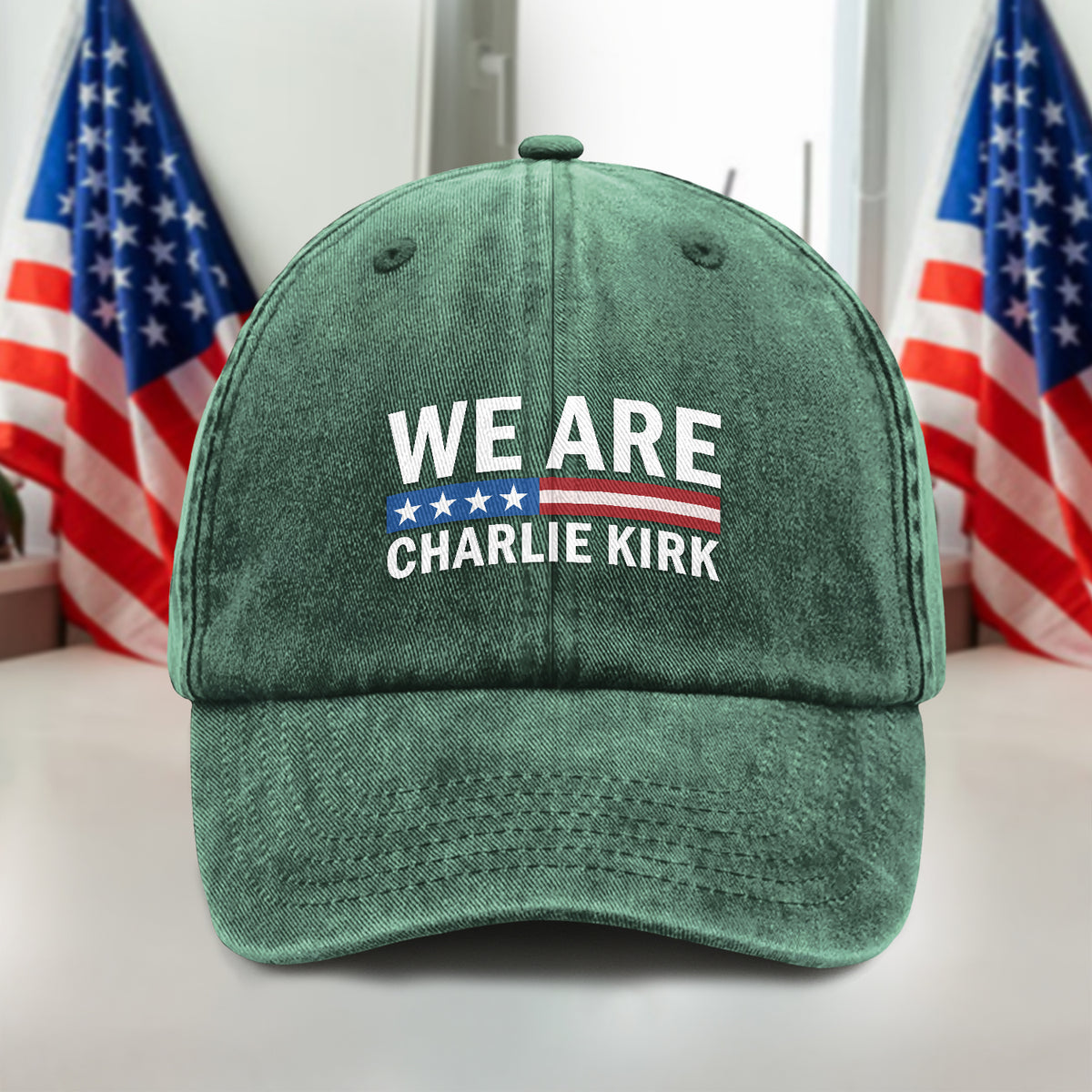 We Are Charlie Kirk Washed Denim Baseball Cap TH10 64489