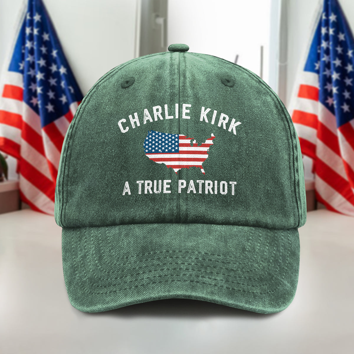 Charlie Kirk - A True Patriot Washed Denim Baseball Cap LM32 65453