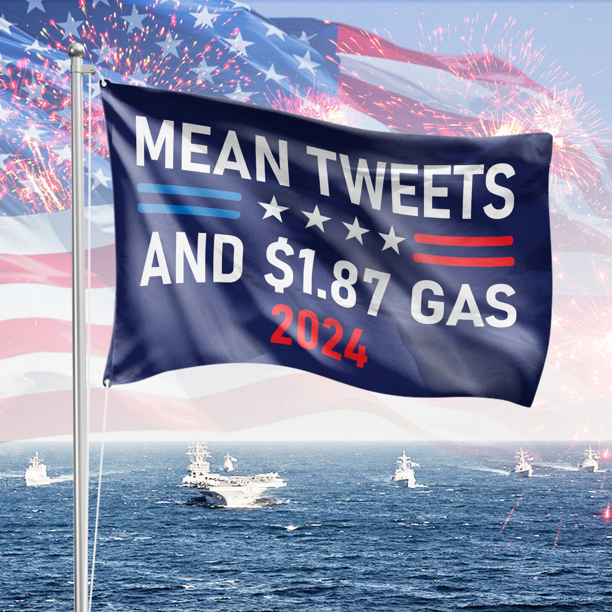 Double-Sided Mean Tweets And $1.87 Gas Trump Flag HO82 62676
