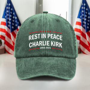 Rest In Peace Charlie Kirk Washed Denim Baseball Cap TH10 64483