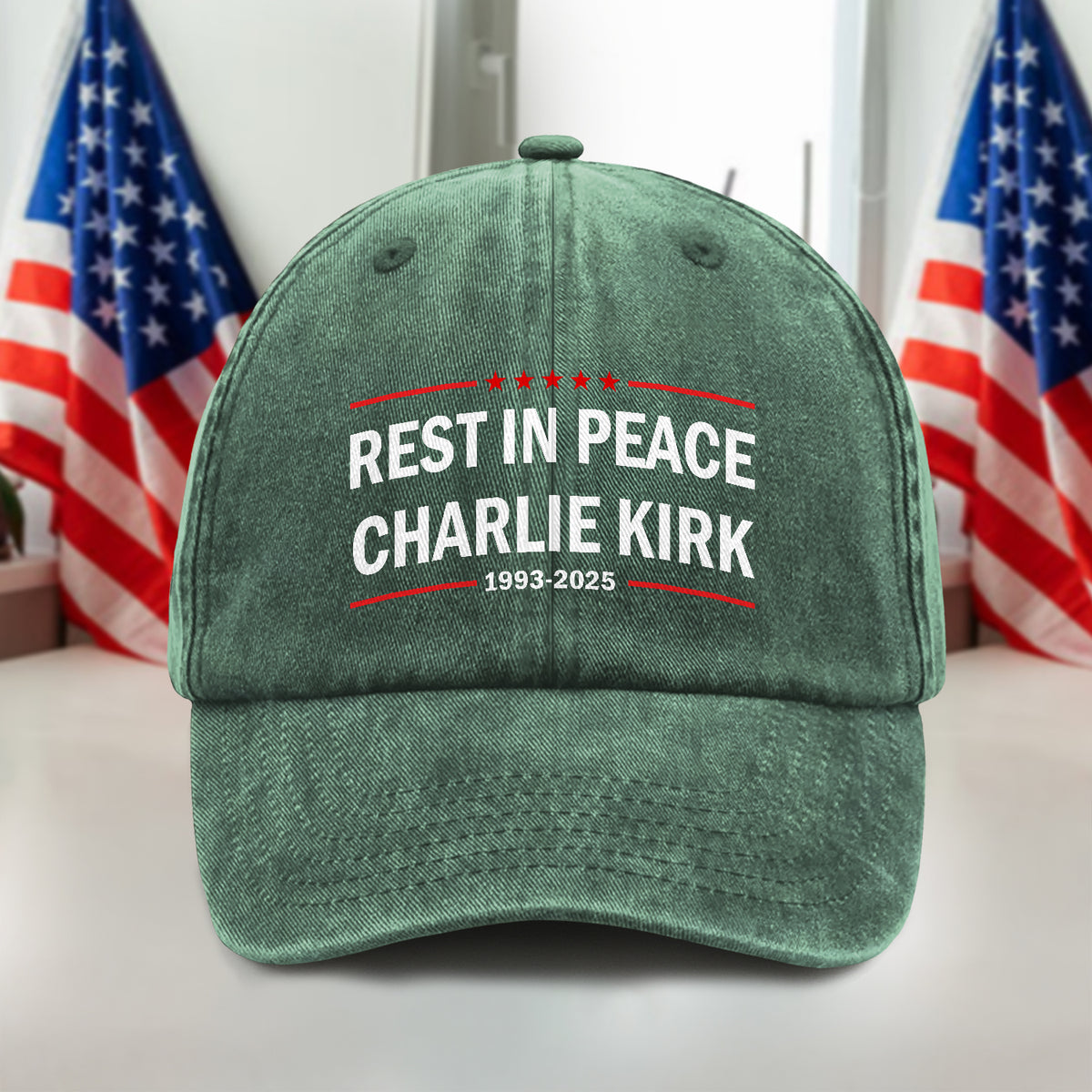 Rest In Peace Charlie Kirk Washed Denim Baseball Cap TH10 64483