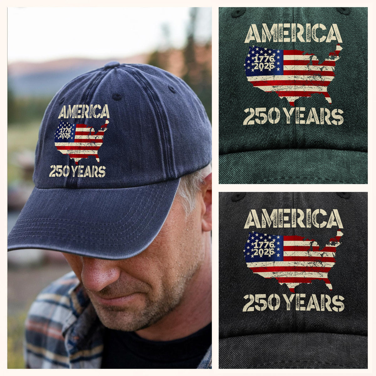 250 Years America Anniversary 250th Independence Day Washed Denim Baseball Cap HA75 897362