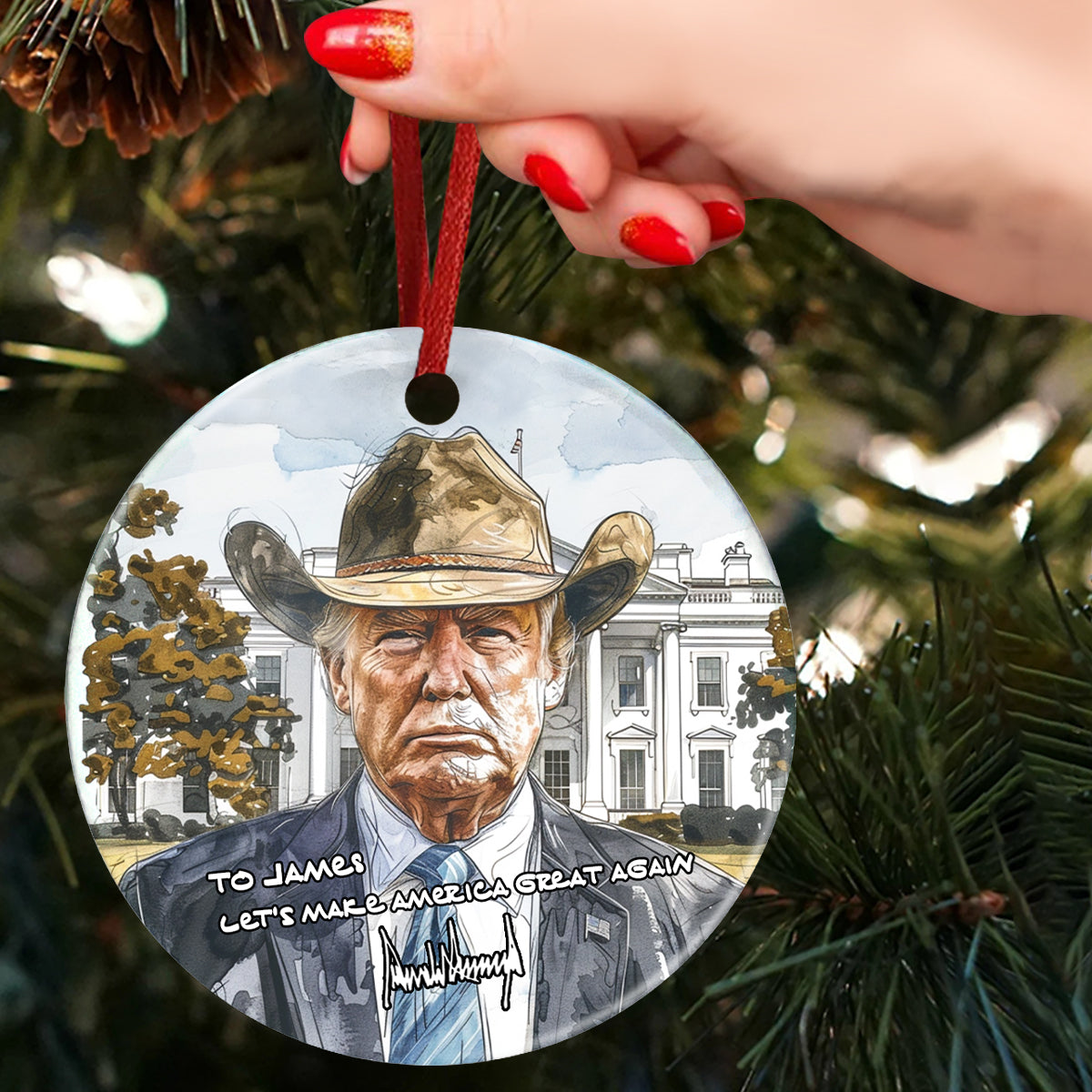 Custom Name Trump 2024 Let's Make America Great Again Ceramic Ornament HO82 63206