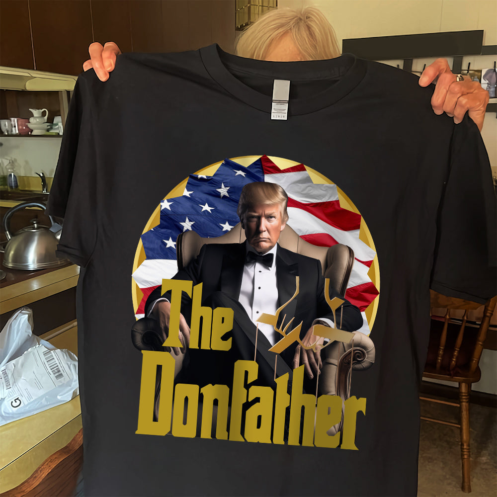 The Donfather Trump With US Flag Dark Shirt HO82 62890