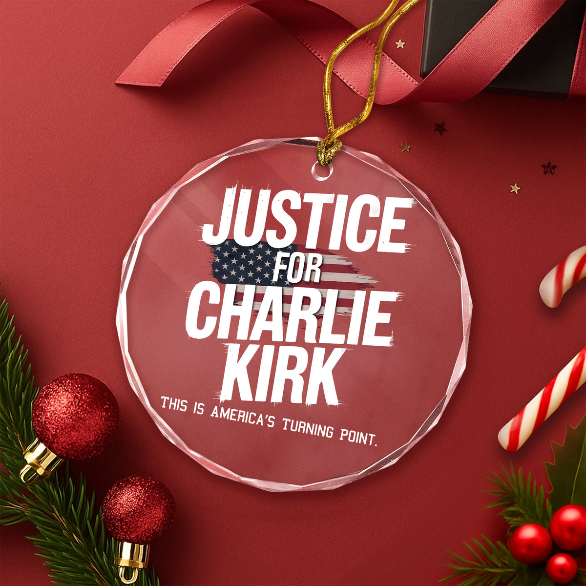 Justice For Charlie Kirk, This is America’s Turning Point Glass Ornament LM32 65599