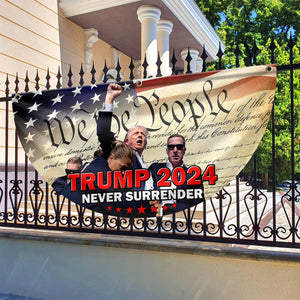 Trump Shooting 2024 Never Surrender We The People American Non-Pleated Fan Flag HO82 63292