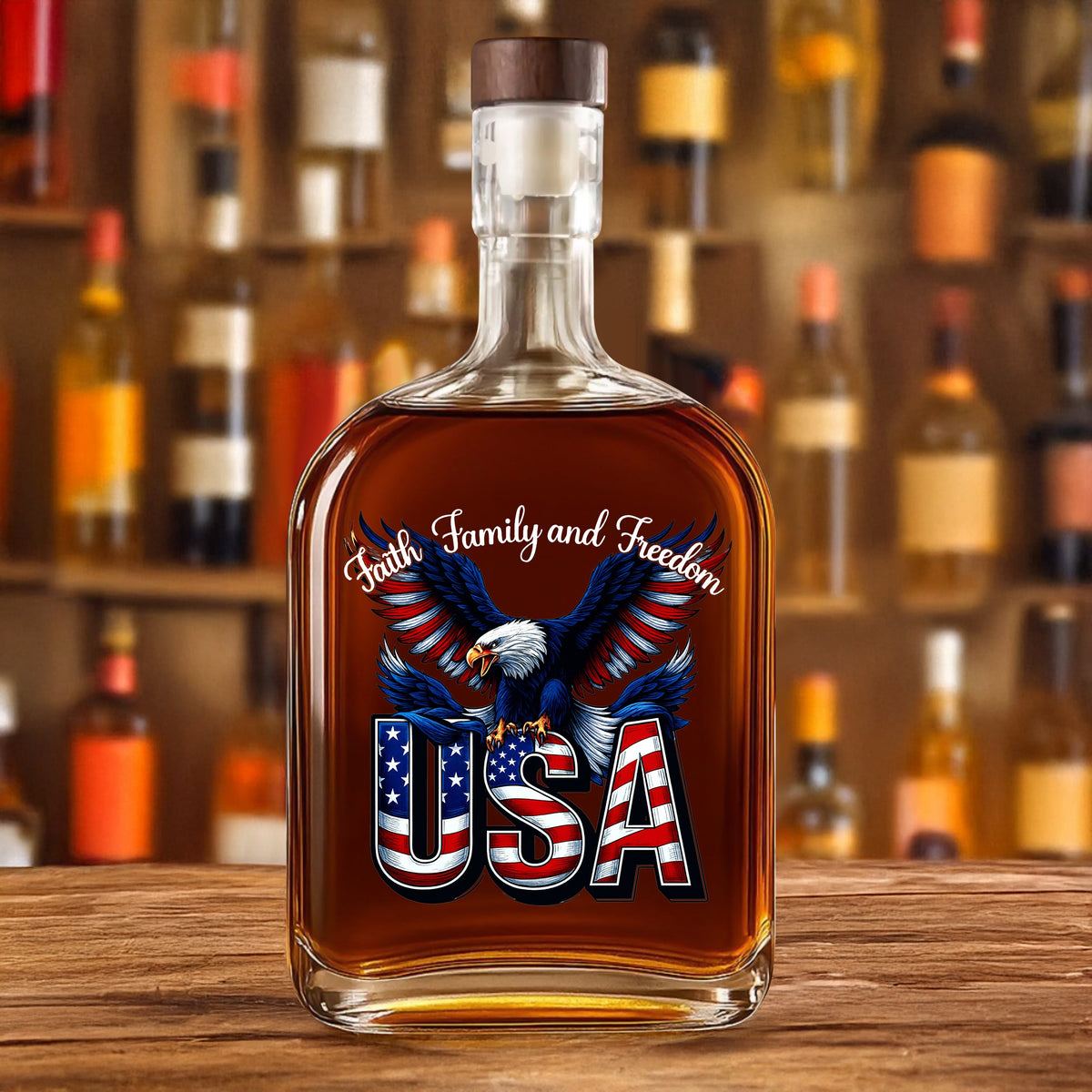 Faith, Family & Freedom America 250 Years Patriotic Whiskey Bottle LM32 897357