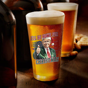 Trump I'll Be Home for Christmas - Trump With US Flag Beer Glass HA75 63714