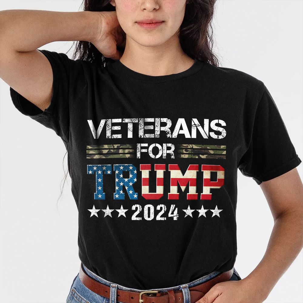Dad Grandpa Veterans For Trump 2024 American Flag Camo Dark Shirt HO82 62906
