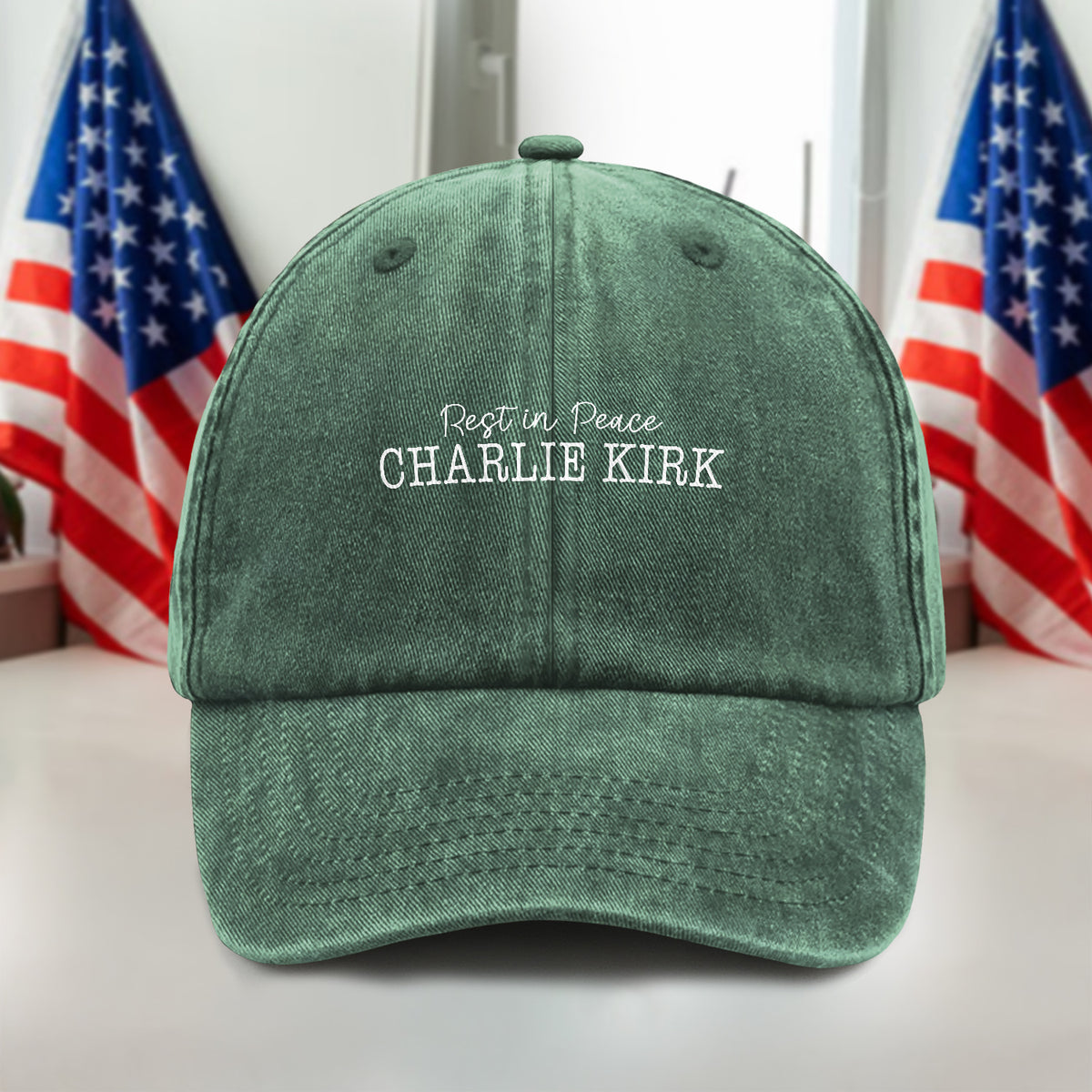 Rest In Peace Charlie Kirk Washed Denim Baseball Cap LM32 65449