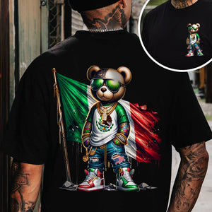 Mexico Flag Teddy, Cartoon Bear, Cool Mexican Flag Bear Front And Back Shirt HA75 63542