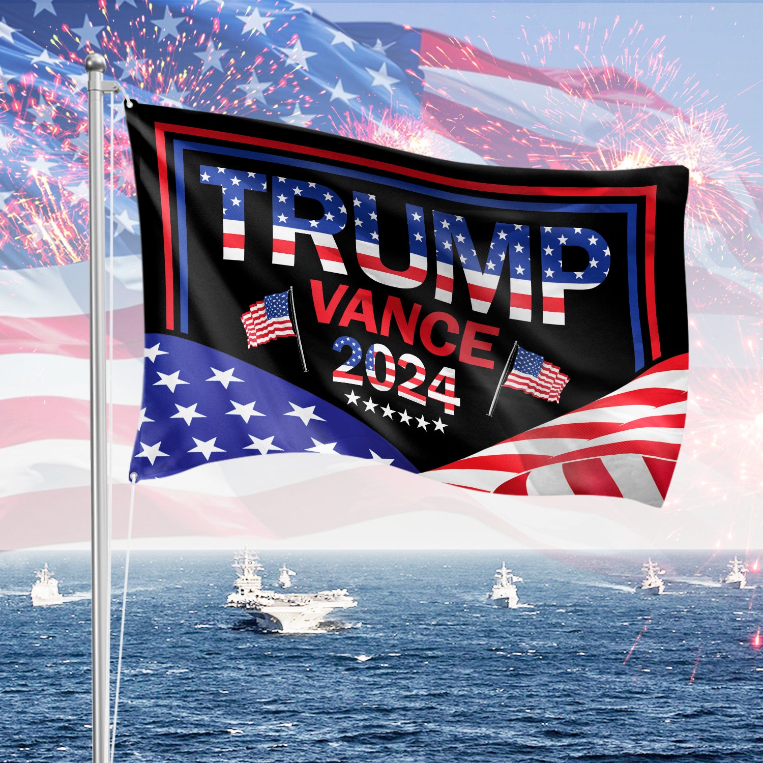 Donald Trump Vance 2024 With US Flag House Flag HO82 63156