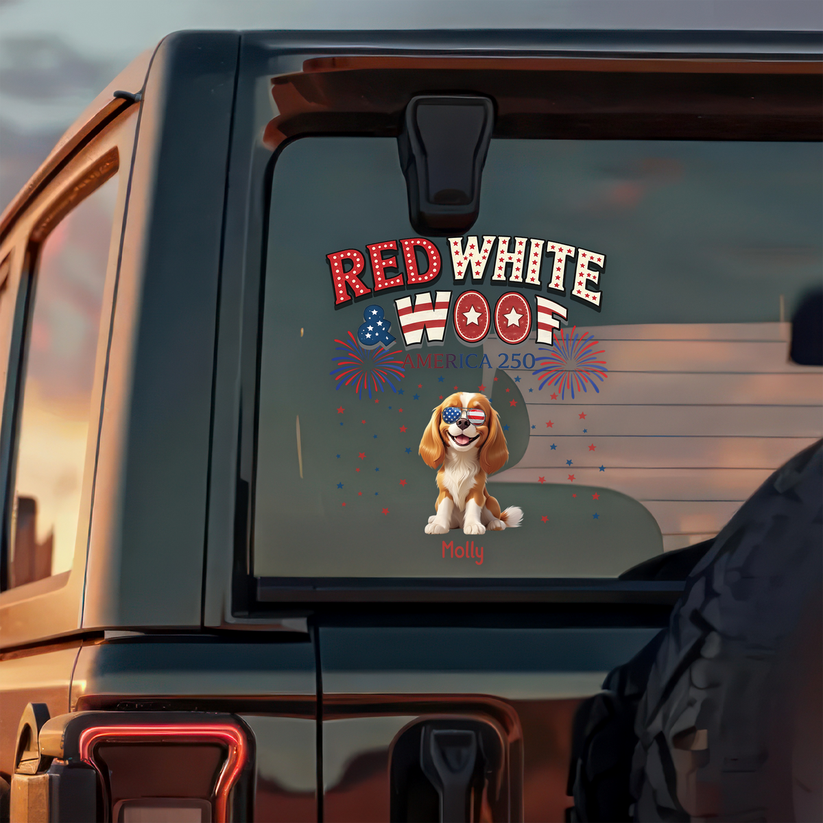 Red White Woof - Personalized Car Window Decal Sticker HO82 901270