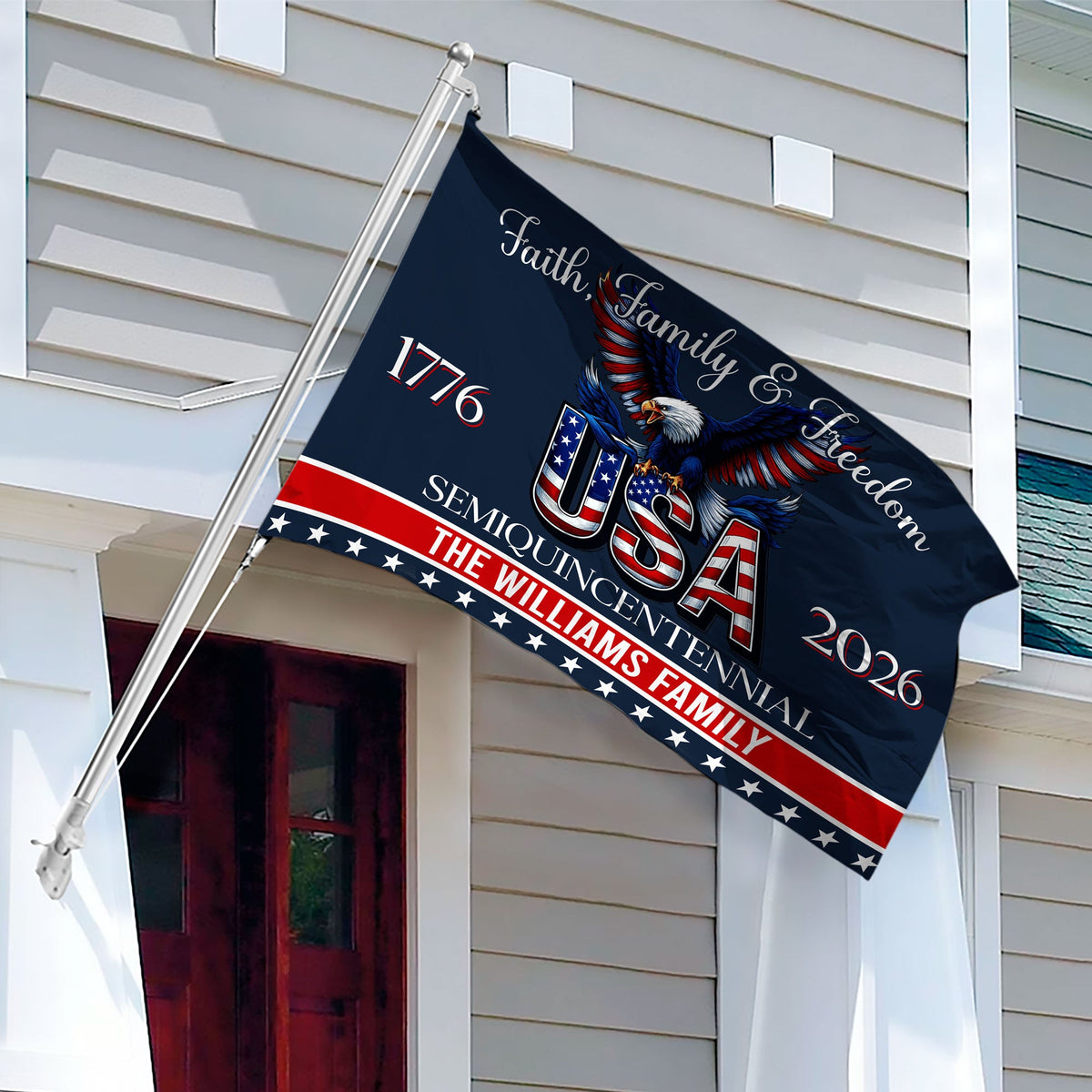 Custom Family Name Faith, Family & Freedom America 250 Years Patriotic Banner House Flag LM32 897717