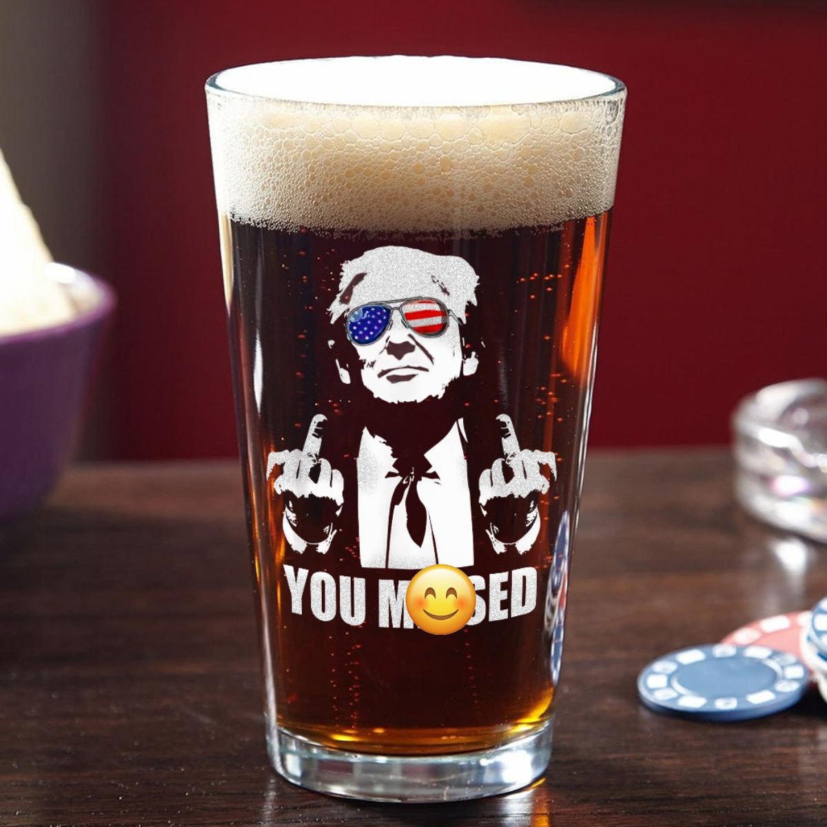 You M**sed Donald Trump Middle Fingers Print Beer Glass DM01 63051
