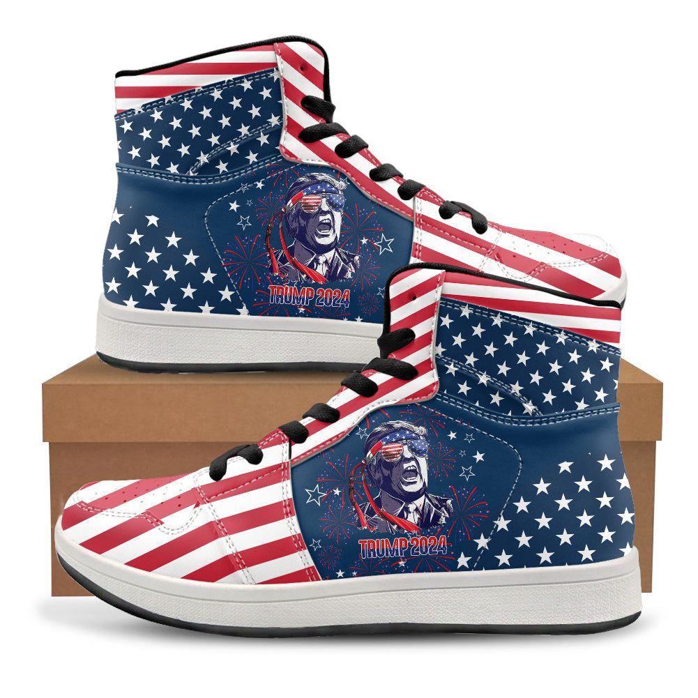 Trump 2024 American Flag High Top Leather Sneakers HO82 62698